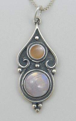 Sterling Silver Romantic Necklace Rainbow Moonstone And Peach Moonstone